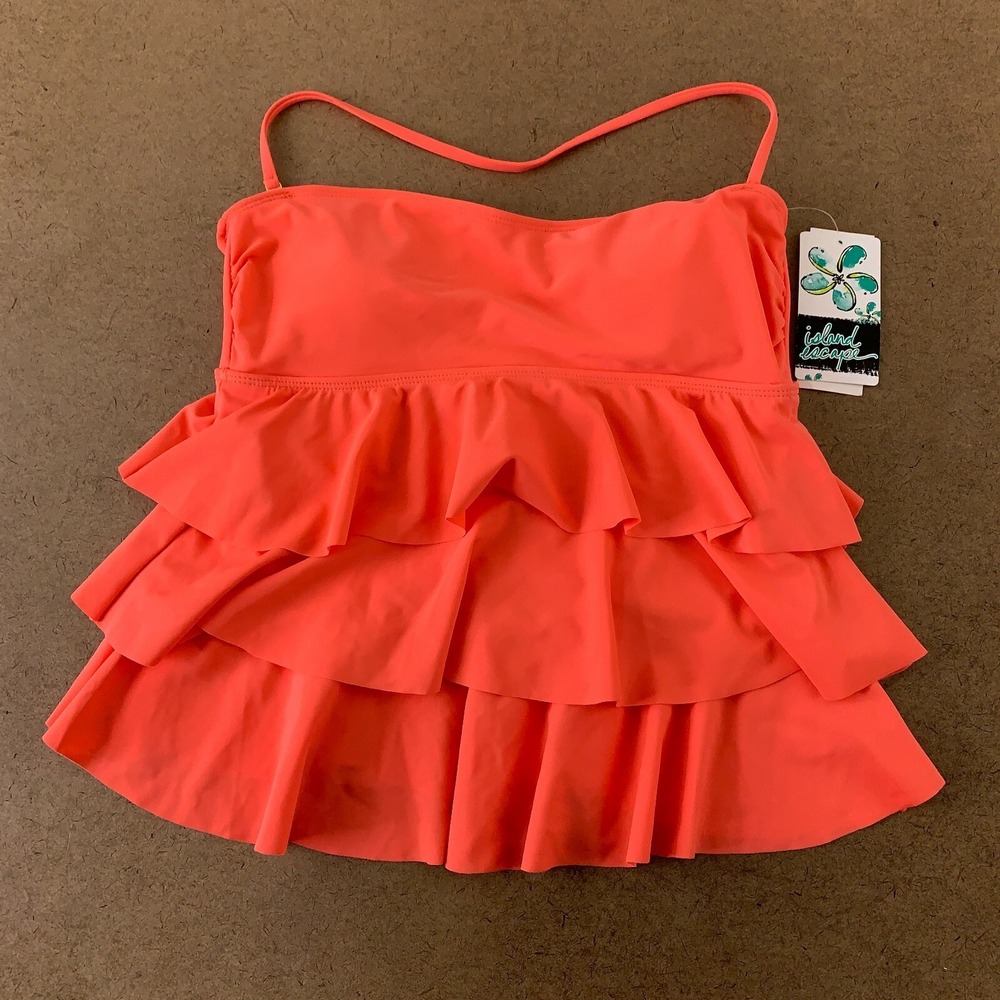 Island Escape Women's Size 6 Coral Tiered Removable Strap Bandini Swim Top NWT